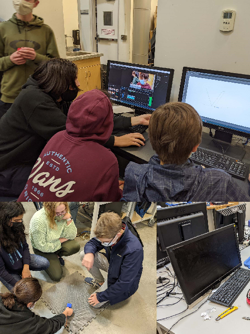 Students programming and editing and building for the Romi Mini-Competition